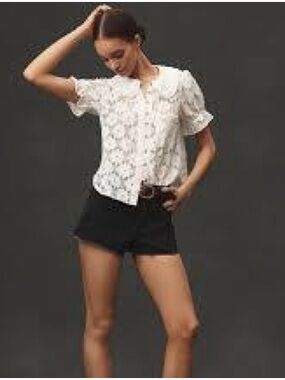 Pilcro White Floral Lace Button-Front Top